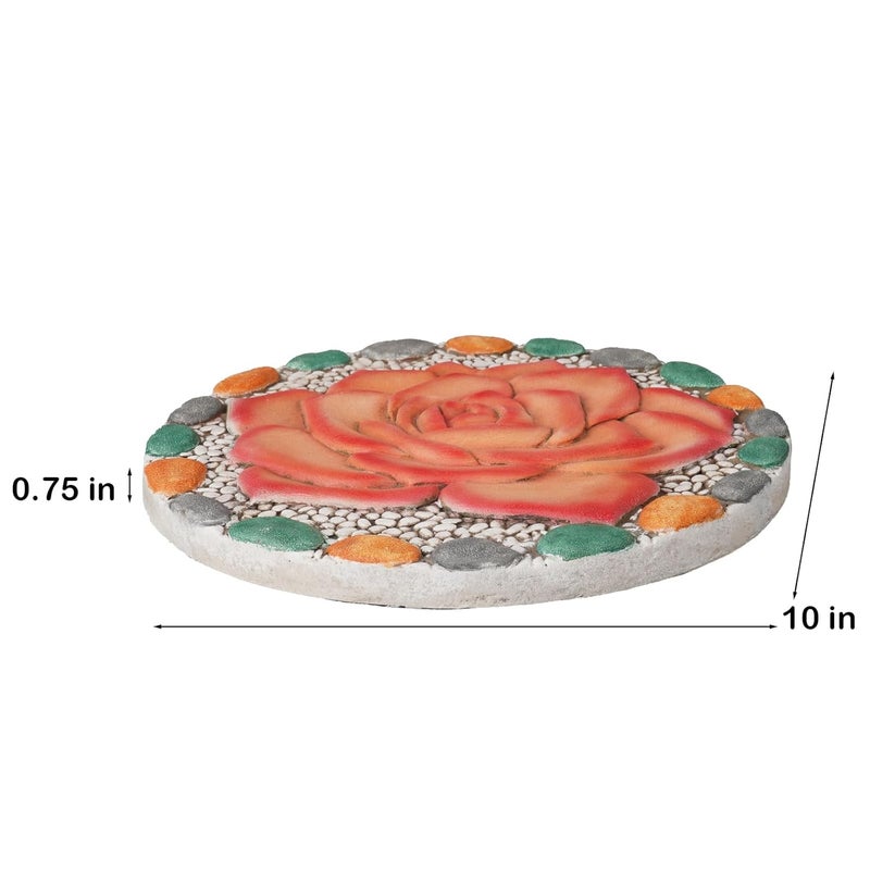 Cynkeyee Decorative Rose Garden Stepping Stone - Stepping Stones Outdoor with Colorful Pebble Border, 10x10 inches - Image 4